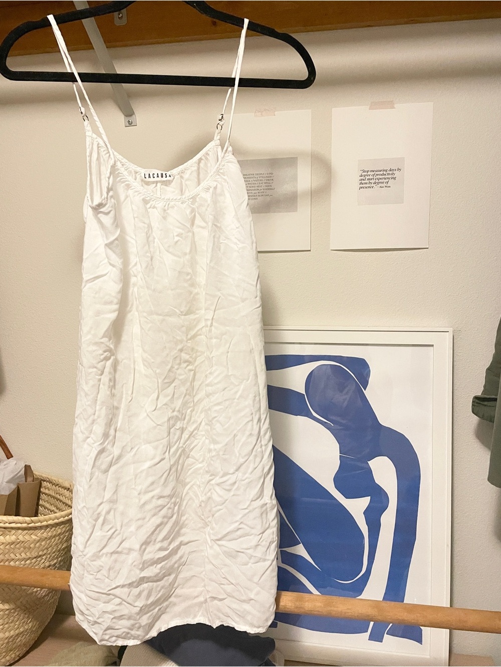 LACAUSA White Slip Dress with Adjustable Spaghetti Straps